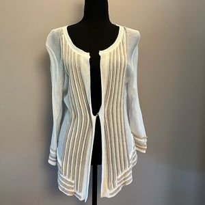 NIC+ZOE Size L Tan and White Cardigan